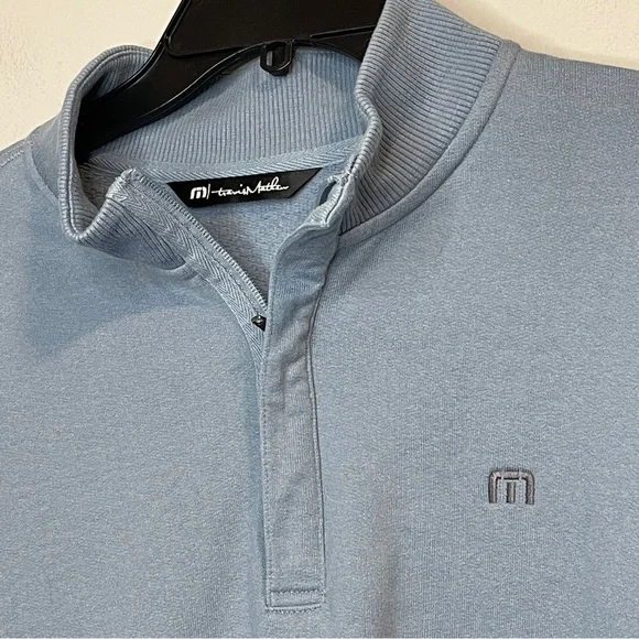Travis Mathew Light Blue Cloud Quarter Zip Crewneck Sweater